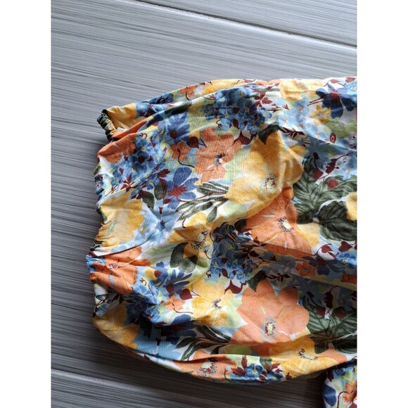 New Abercrombie Fitch Women's XL Square Neck Floral Ruched Puff Sleeve Crop Top - Picture 5 of 12
